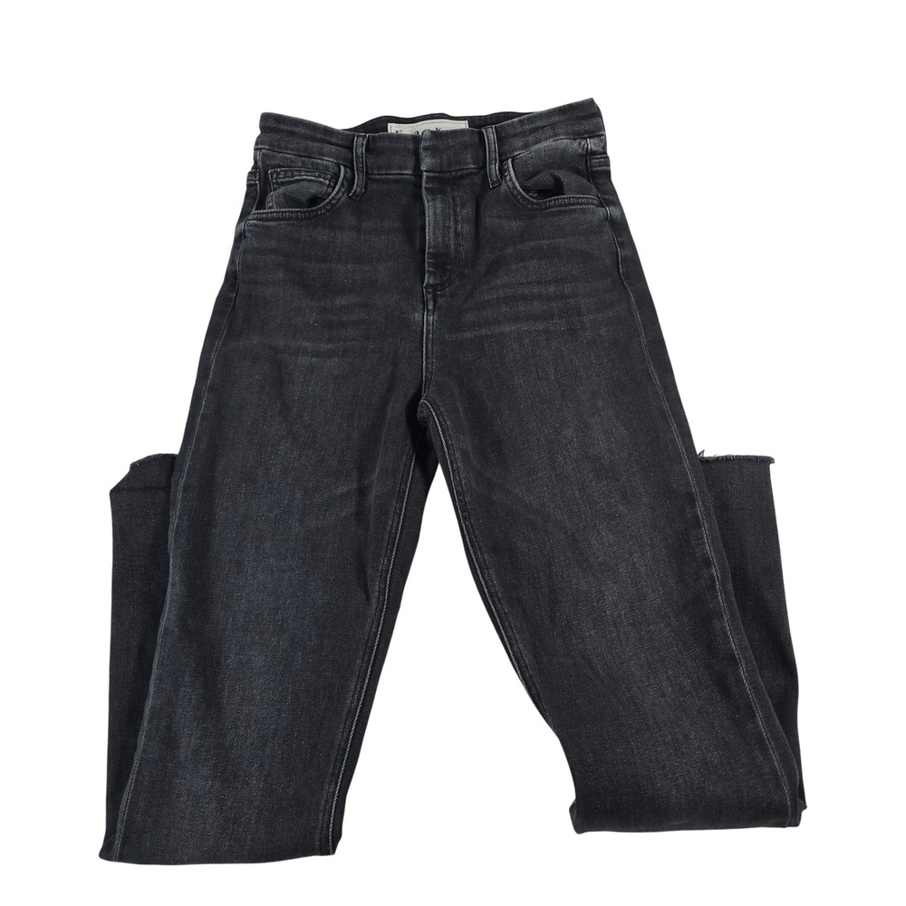 Frank & Eileen Derry High Rise Slim Straight Jeans Black Raw Hem Size 25‎